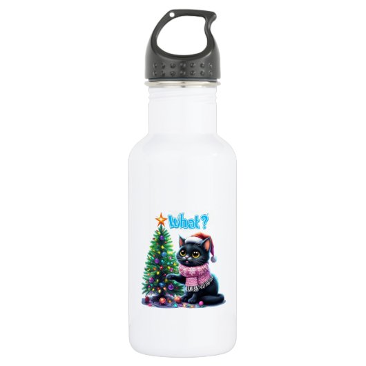 Grappige Kerstkat Wat met Boom Sticker Waterfles (Voorkant)