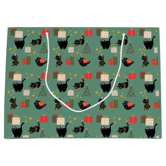Grappige Kerstkatten Groot Cadeauzakje (Voorkant)
