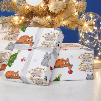 Grappige Kerstkatten in Verlichte Verpakkingswikke Cadeaupapier