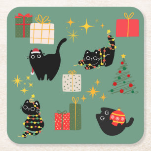 Grappige Kerstkatten Kartonnen Onderzetters