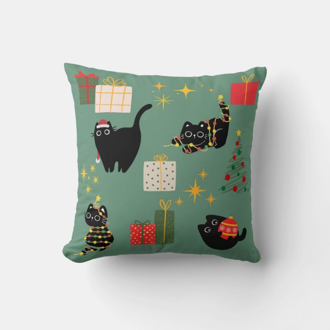 Grappige Kerstkatten Kussen (Voorkant)