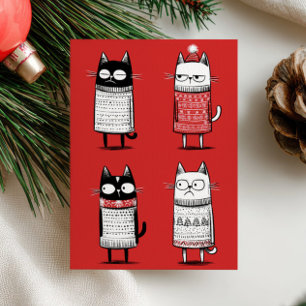 Grappige Kerstkatten Liefhebber Foto Rode Meowy Ke Feestdagen Kaart