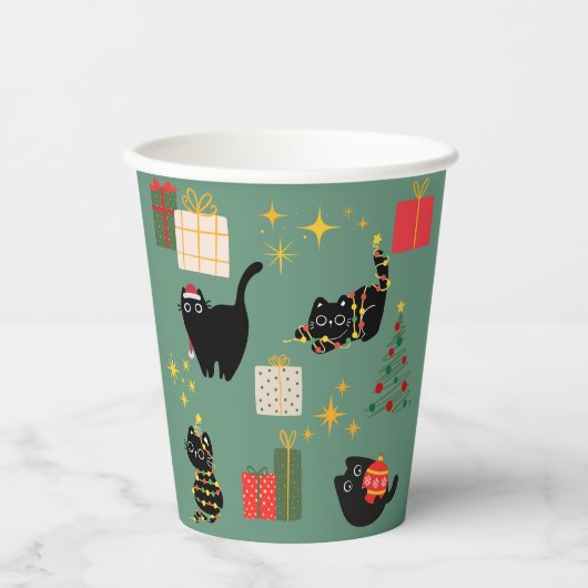 Grappige Kerstkatten Papieren Bekers (Voorkant)
