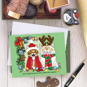 Grappige Kerstkatten Vakantiefoto Broers en Zuster Kaart