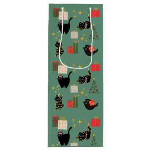 Grappige Kerstkatten Wijn Cadeautas