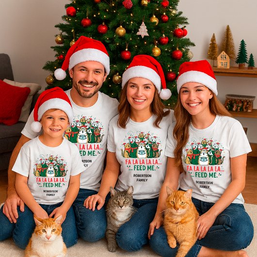 Grappige Kerstkatten Zingen – Voer Me Aangepaste N T-shirt