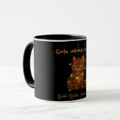 Grappige Kerstkattenmok – Santa, ontwar me eerst Mok (Voorkant links)