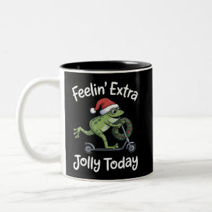 Grappige Kerstkikker Voelt zich Extra Vrolijk Vand Tweekleurige Koffiemok