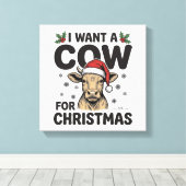 Grappige Kerstkoe Vintage Kersttrui Ontwerp_1 Canvas Afdruk (Insitu (Houten vloer))