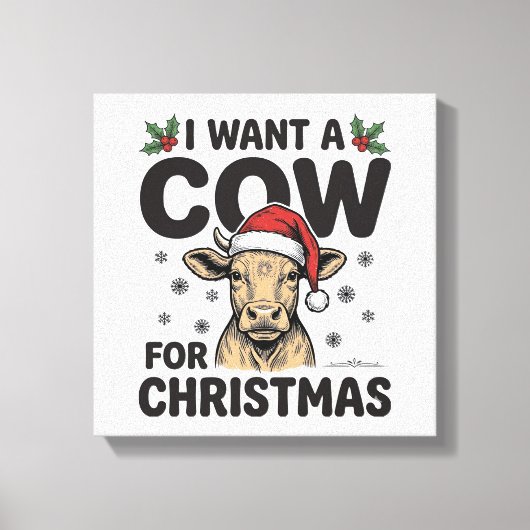 Grappige Kerstkoe Vintage Kersttrui Ontwerp_1 Canvas Afdruk (Voorkant)
