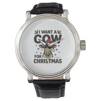 Grappige Kerstkoe Vintage Kersttrui Ontwerp_1 Horloge