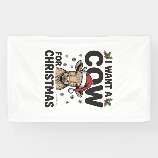 Grappige Kerstkoe Vintage Kersttrui Ontwerp_1 Spandoek (Horizontaal)