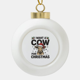 Grappige Kerstkoe Vintage Vakantie Shirt Ontwerp_1 Keramische Bal Ornament