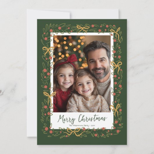 Grappige Kerstkrans & Bogen Fotokaart Feestdagenkaart (Voorkant)