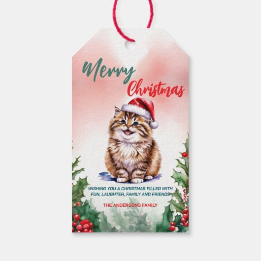 Grappige Kerstkrans Merry Christmas met Cute Cat k Cadeaulabel (Achterkant)