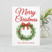 Grappige kerstkrans met lint feestdagenkaart (Staand voorkant)