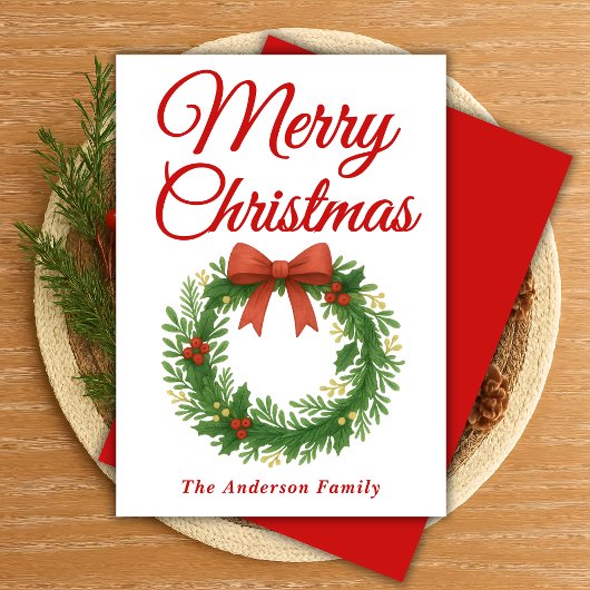 Grappige kerstkrans met lint feestdagenkaart
