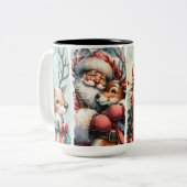 Grappige kerstkunst - Santa, rendier, boom Tweekleurige Koffiemok (Voorkant links)