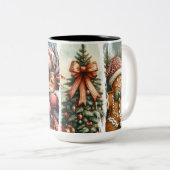 Grappige kerstkunst - Santa, rendier, boom Tweekleurige Koffiemok (Voorkant rechts)