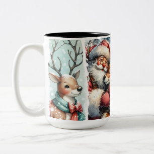 Grappige kerstkunst - Santa, rendier, boom Tweekleurige Koffiemok