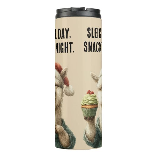 Grappige kerstlama – Sleigh & Snack Thermosbeker (Achterkant)