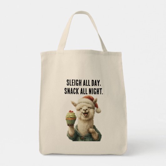 Grappige kerstlama – Sleigh & Snack Tote Bag (Achterkant)