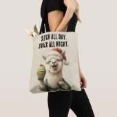 Grappige kerstlama – Sleigh & Snack Tote Bag (Dichtbij)
