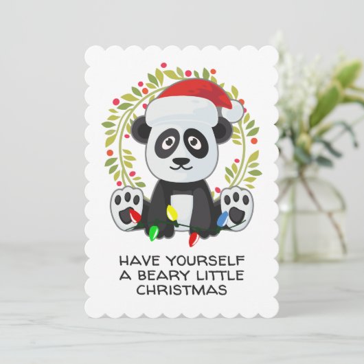 Grappige Kerstlied Pun Panda Feestdagenkaart (Staand voorkant)