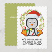 Grappige Kerstlied Stelling Pinguïn Feestdagenkaart (Voorkant / Achterkant)