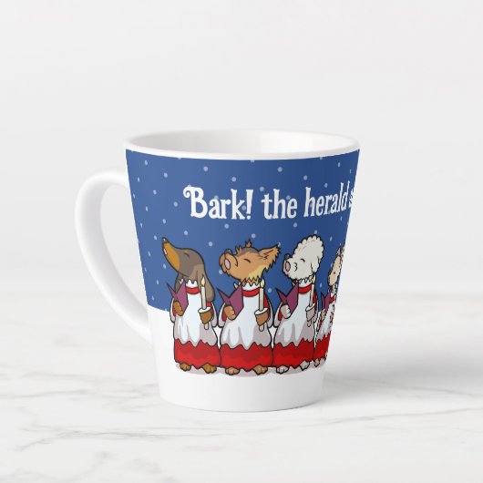 Grappige Kerstlied zingende honden Kerstmis Pug Po Latte Mok (Linkerhoek)