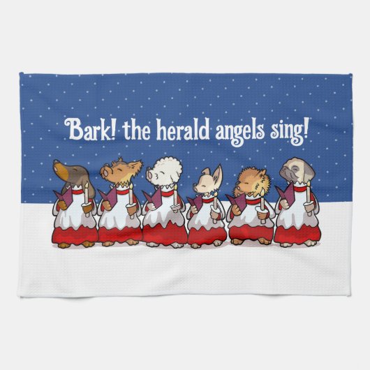 Grappige kerstliedjes zingende honden Kerstmis Pug Theedoek (Horizontaal)