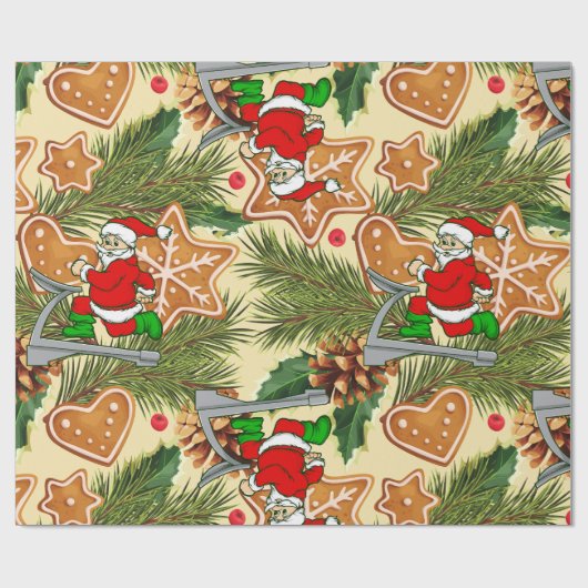 Grappige kerstloopband kerstkoekjes cadeaupapier (Vlak)