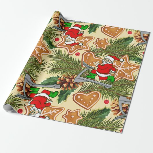 Grappige kerstloopband kerstkoekjes cadeaupapier (Uitgerold)