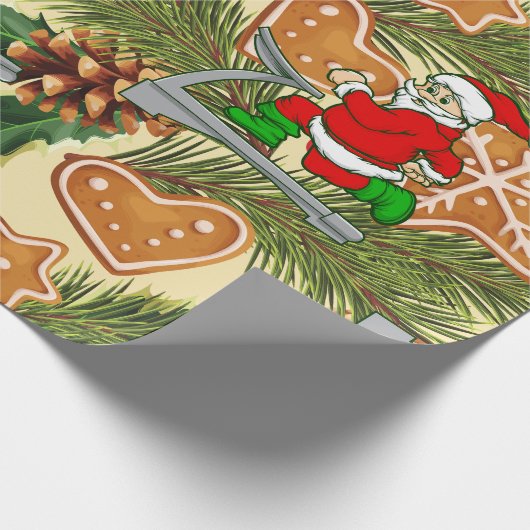 Grappige kerstloopband kerstkoekjes cadeaupapier (Hoek)