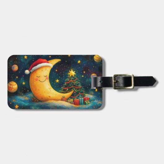 Grappige Kerstmaan Melkweg Viering Bagagelabel (Voorkant horizontaal)