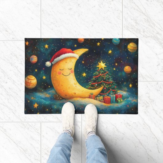 Grappige Kerstmaan Melkweg Viering Deurmat (Binnen)