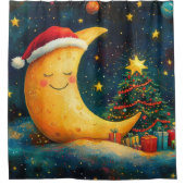 Grappige Kerstmaan Melkweg Viering Douchegordijn (Voorkant)