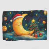 Grappige Kerstmaan Melkweg Viering Golfhanddoek (Horizontaal)