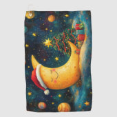 Grappige Kerstmaan Melkweg Viering Golfhanddoek (Voorkant)