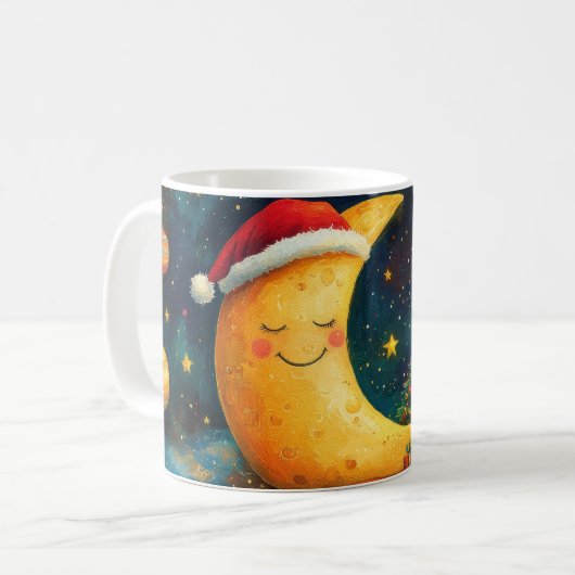 Grappige Kerstmaan Melkweg Viering Koffiemok (Voorkant links)