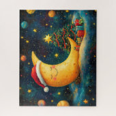 Grappige Kerstmaan Melkweg Viering Legpuzzel (Verticaal)
