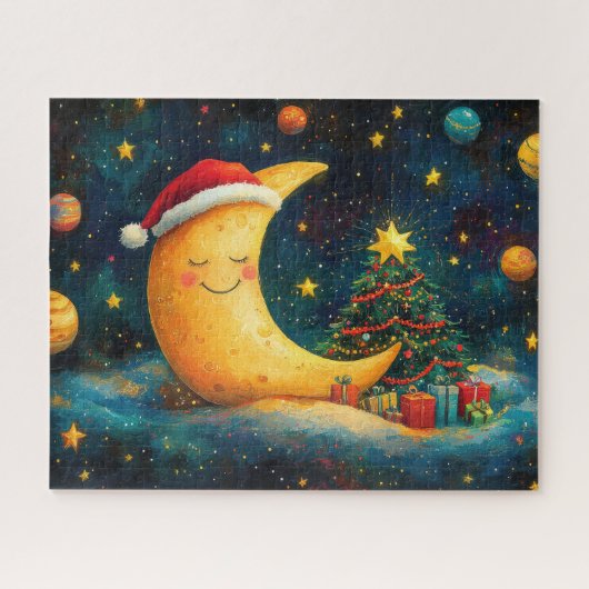 Grappige Kerstmaan Melkweg Viering Legpuzzel (Horizontaal)
