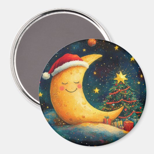 Grappige Kerstmaan Melkweg Viering Magneet (Voorkant / Achterkant)