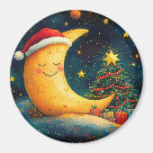 Grappige Kerstmaan Melkweg Viering Magneet (Voorkant)