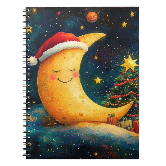 Grappige Kerstmaan Melkweg Viering Notitieboek (Voorkant)