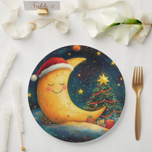 Grappige Kerstmaan Melkweg Viering Papieren Bordje (Huwelijk)