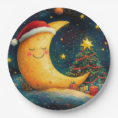 Grappige Kerstmaan Melkweg Viering Papieren Bordje (Voorkant)