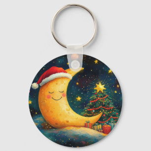 Grappige Kerstmaan Melkweg Viering Sleutelhanger