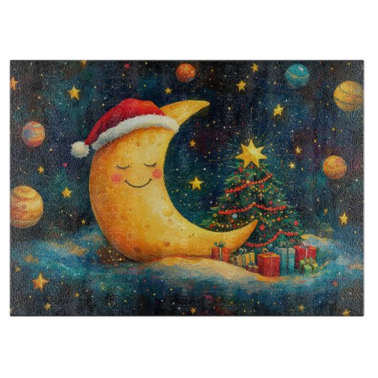 Grappige Kerstmaan Melkweg Viering Snijplank (Voorkant)