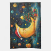 Grappige Kerstmaan Melkweg Viering Theedoek (Verticaal)